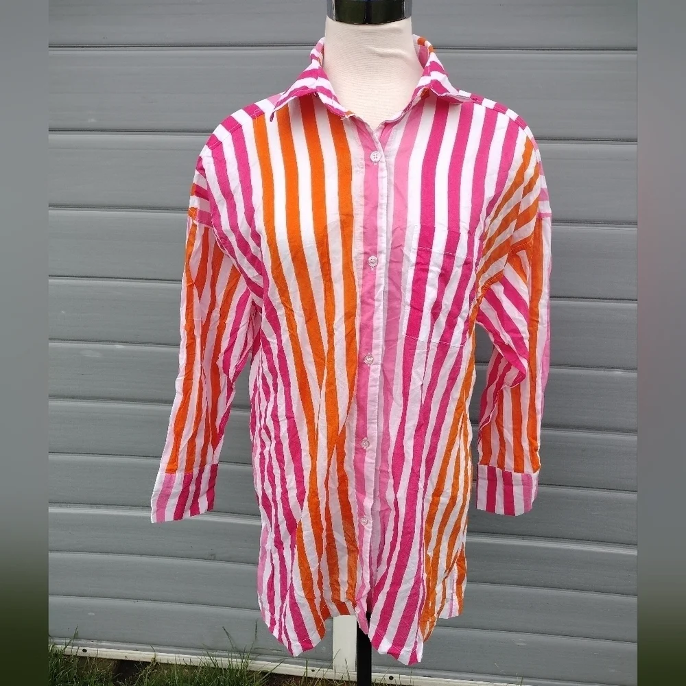 BEACH RIOT Alexa Striped Beach Coverup Shirt Dress Size S/M